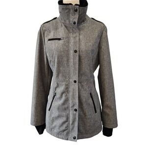 Jessica Simpson‎ Womens M Gray Softshell Zip Snap Jacket with Faux Fur Collar